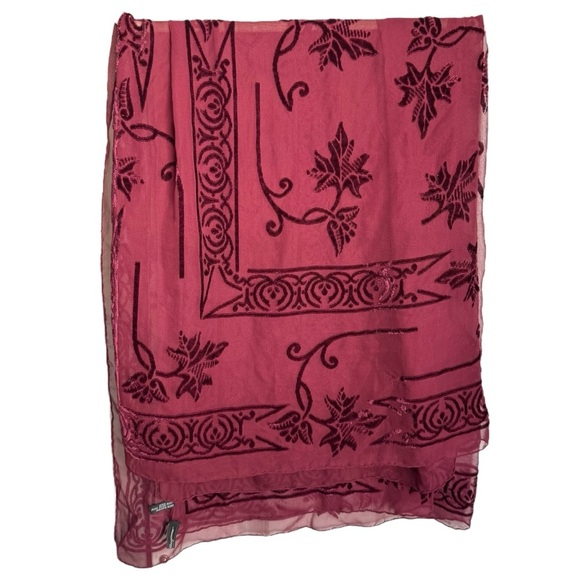 Salvatore Ferragamo Burgundy Sheer Velvet Square Scarf 43” x 47” Silk Blend - Picture 8 of 13